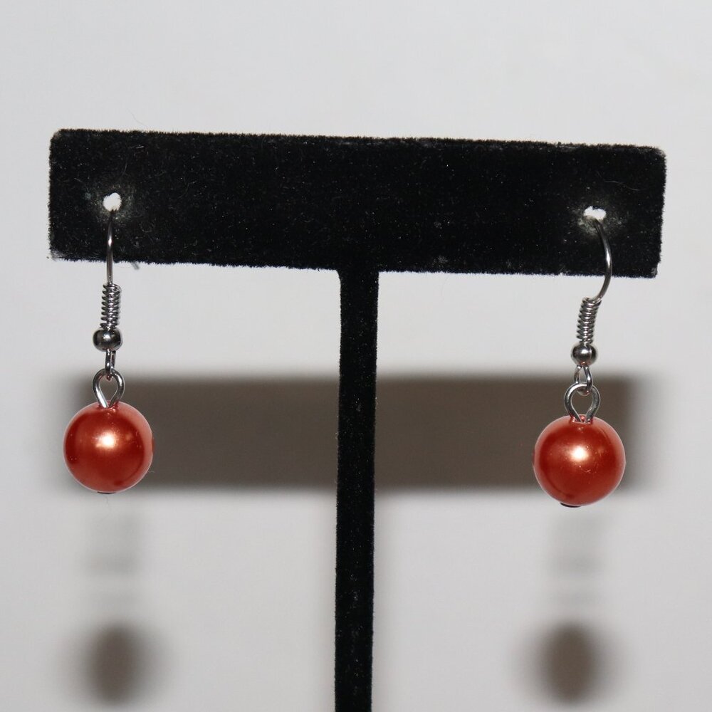 🧡 Beautiful Silver & Orange Pearl Dangle Earrings – 1.25" Warm Glow ·